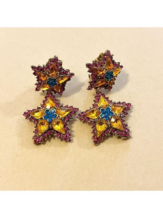 Thelma Deutsch Jewelry - Thelma Deutsch vintage costume jewelry double star dangle clip-on earrings